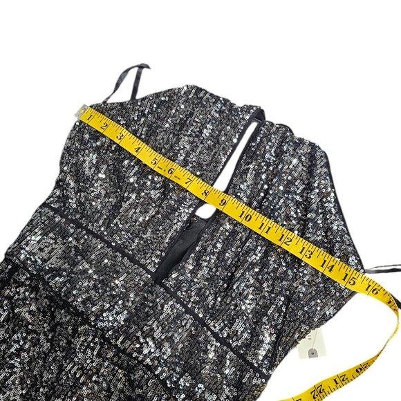 Anthropologie Maeve Sequin Halter Jumpsuit Black & Silver Wide Leg, Size 8, NWT - Picture 4 of 13